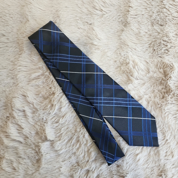Men's George Blue and Black Plaid Tie - Picture 1 of 5